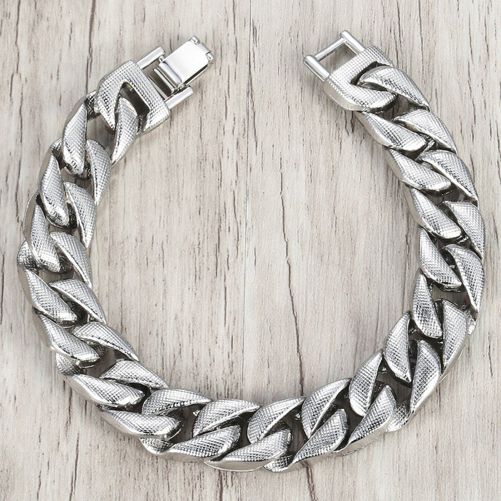 Hip Hop Iced Out Cuban Curb Rhinestone CZ Silver Bracelet Bulk