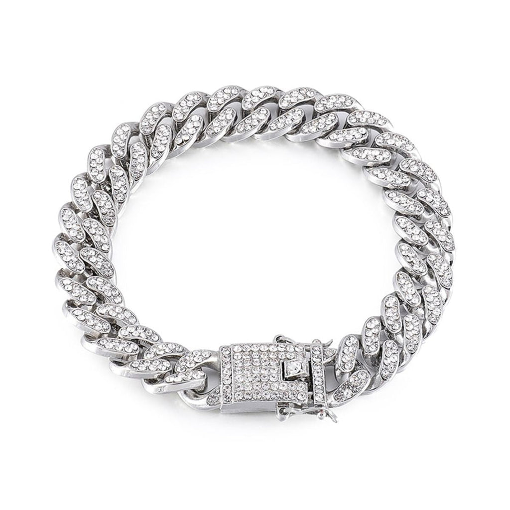 Hip Hop Iced Out Curb Cuban Cubic Zirconia Chunky Silver Bracelet Bulk