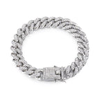 Hip Hop Iced Out Curb Cuban Cubic Zirconia Chunky Silver Bracelet Bulk