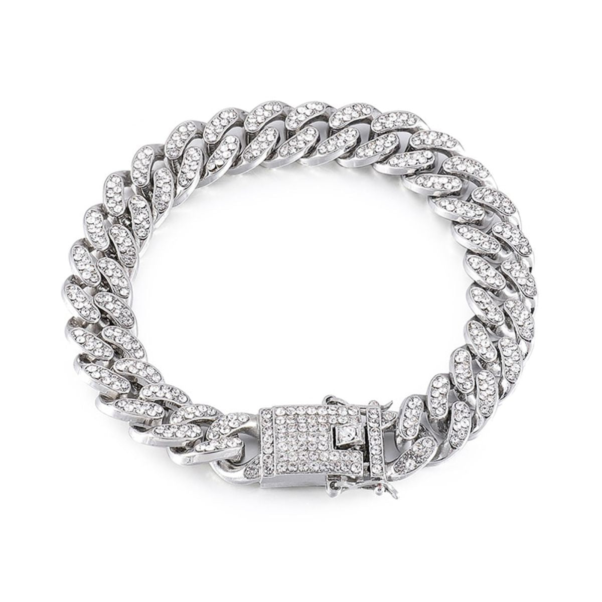 Hip Hop Iced Out Curb Cuban Cubic Zirconia Chunky Silver Bracelet Bulk