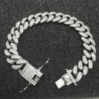 Hip Hop Iced Out Curb Cuban Cubic Zirconia Chunky Silver Bracelet Bulk