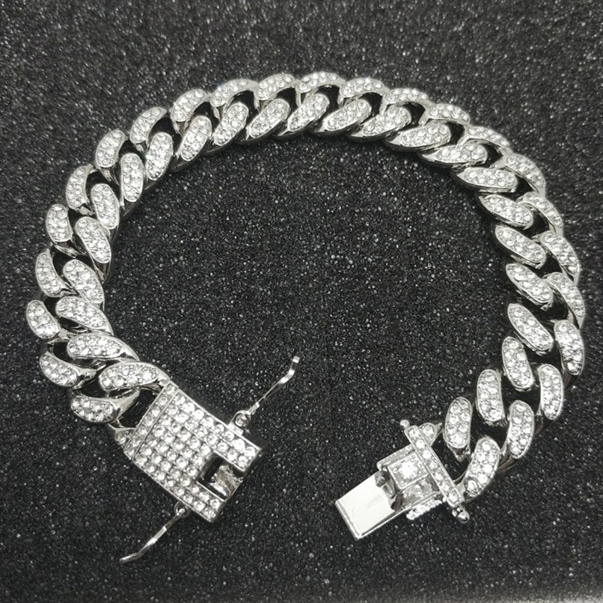 Hip Hop Iced Out Curb Cuban Cubic Zirconia Chunky Silver Bracelet Bulk