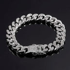 Hip Hop Iced Out Curb Cuban Cubic Zirconia Chunky Silver Bracelet Bulk