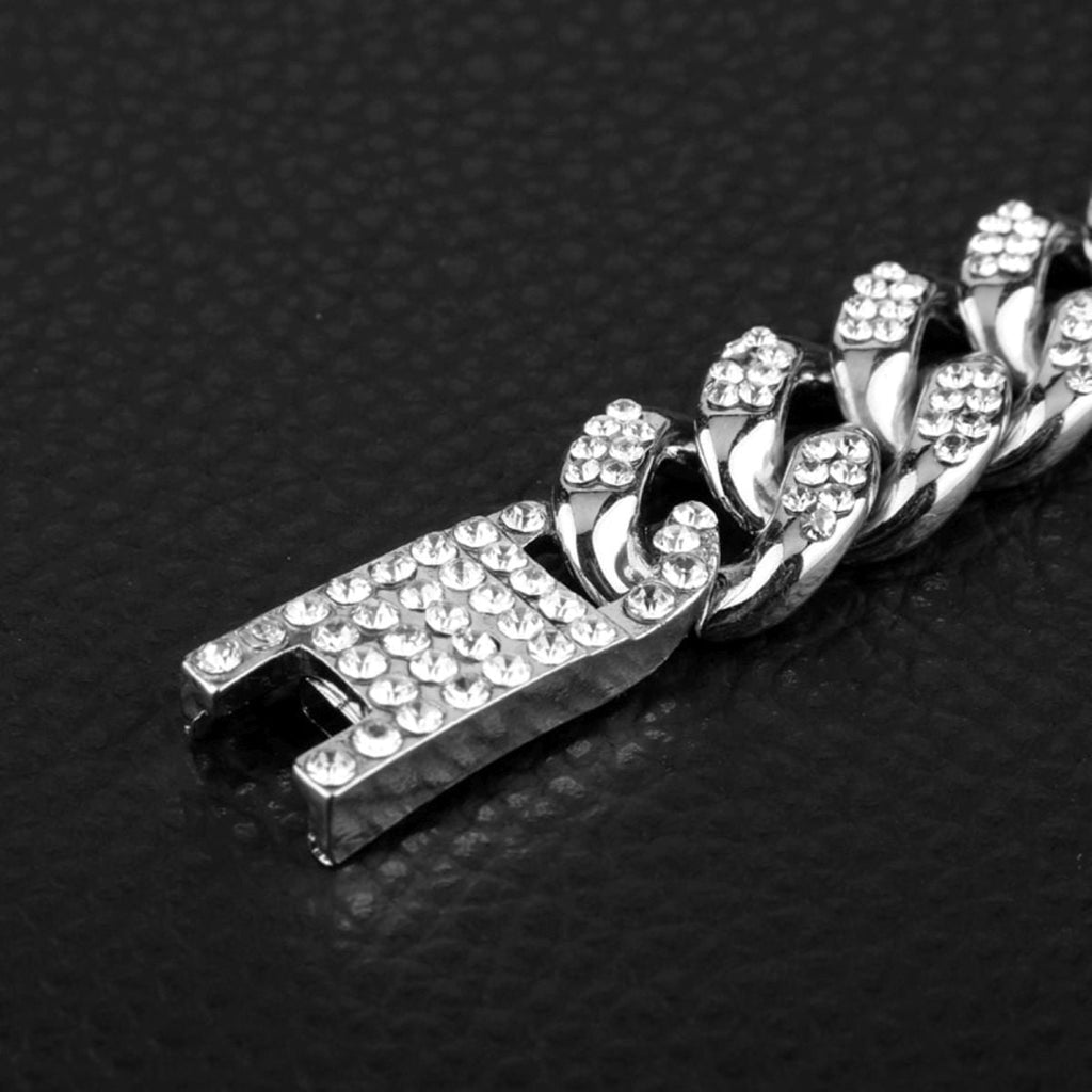 Hip Hop Iced Out Curb Cuban Cubic Zirconia Chunky Silver Bracelet Bulk
