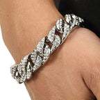 Hip Hop Iced Out Curb Cuban Cubic Zirconia Chunky Silver Bracelet Bulk