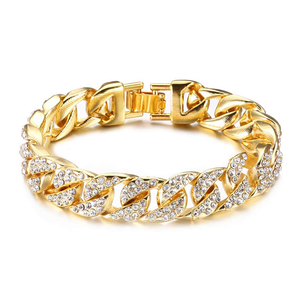 Hip Hop Iced Out Cuban Curb Rhinestone CZ Gold Bracelet Bulk