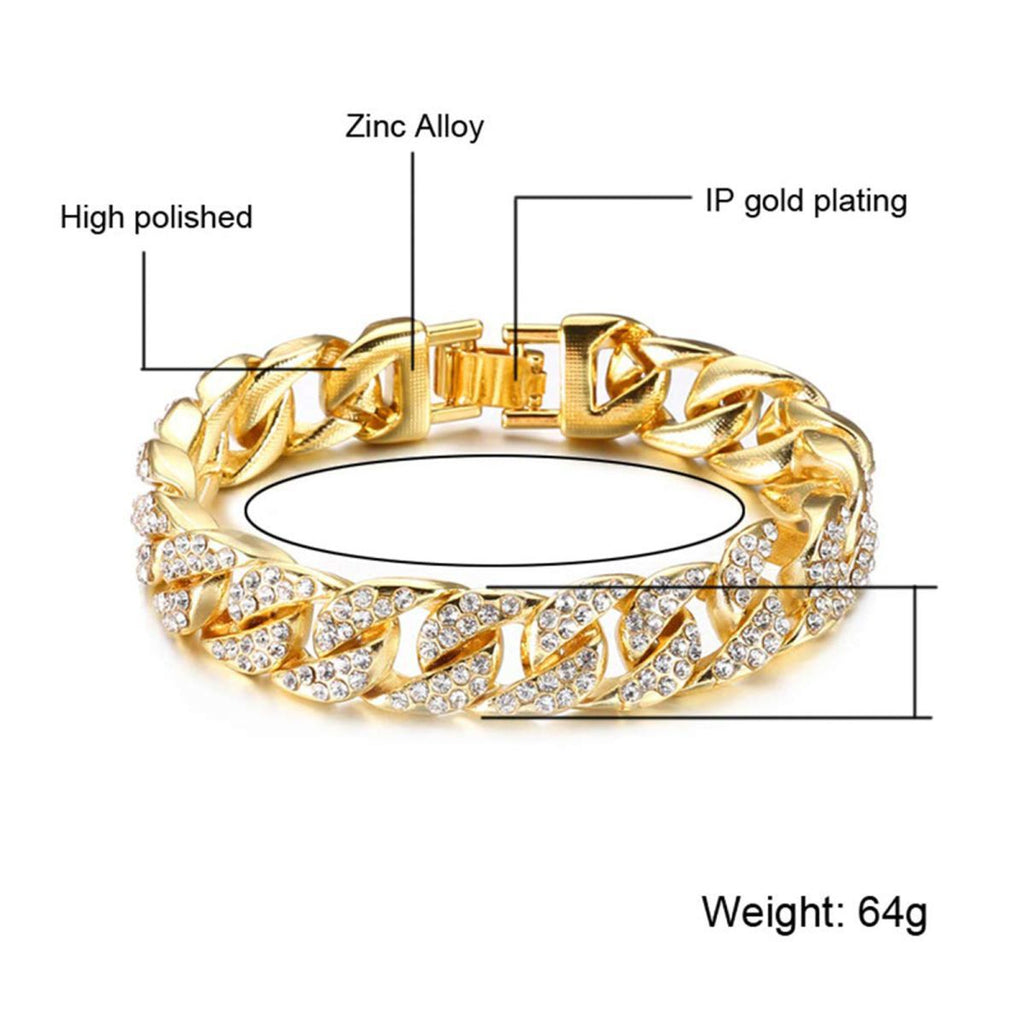 Hip Hop Iced Out Cuban Curb Rhinestone CZ Gold Bracelet Bulk