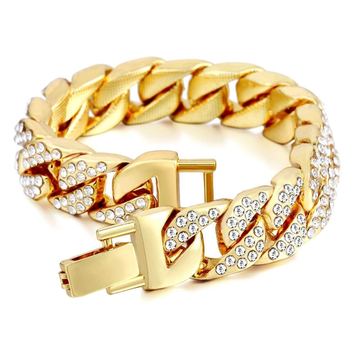 Hip Hop Iced Out Cuban Curb Rhinestone CZ Gold Bracelet Bulk