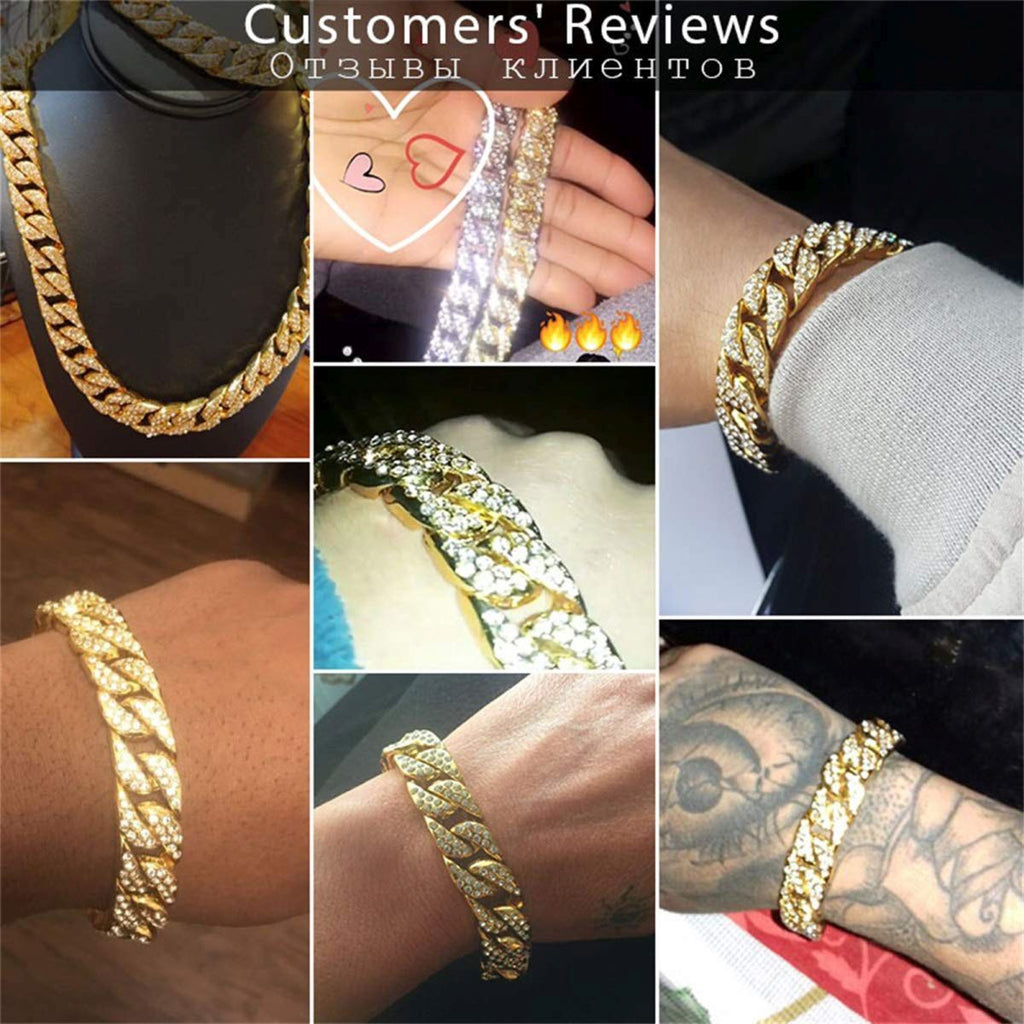 Hip Hop Iced Out Cuban Curb Rhinestone CZ Gold Bracelet Bulk
