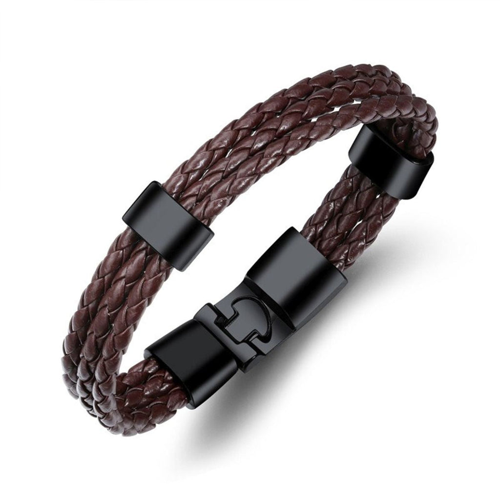 Brown Triple Layer Braided Rope Leather Wrist Band Wrap Bracelet Bulk