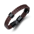 Brown Triple Layer Braided Rope Leather Wrist Band Wrap Bracelet Bulk