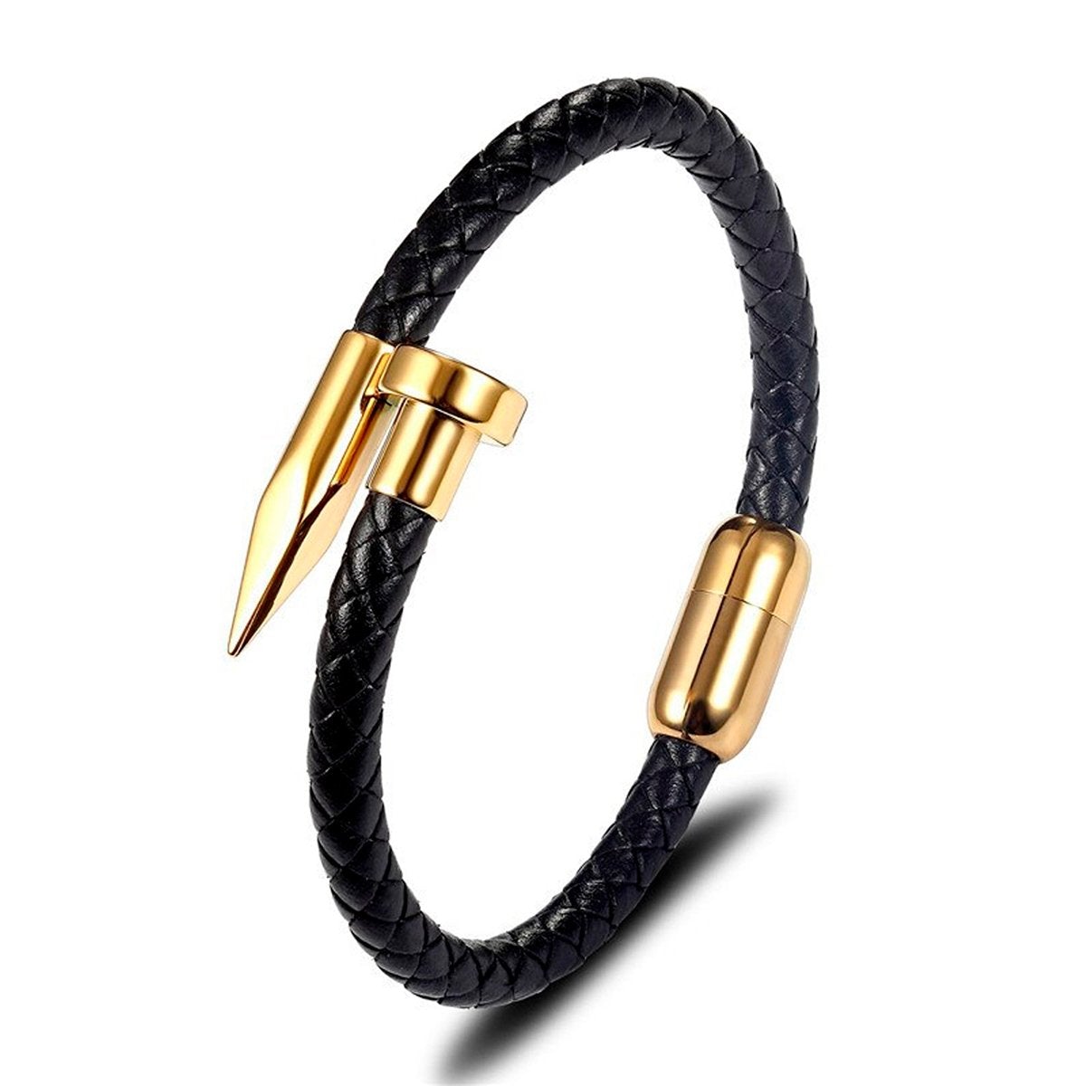 Nail Black Gold 316L Stainless Steel Braided Leather Bracelet Bulk