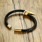 Nail Black Gold 316L Stainless Steel Braided Leather Bracelet Bulk