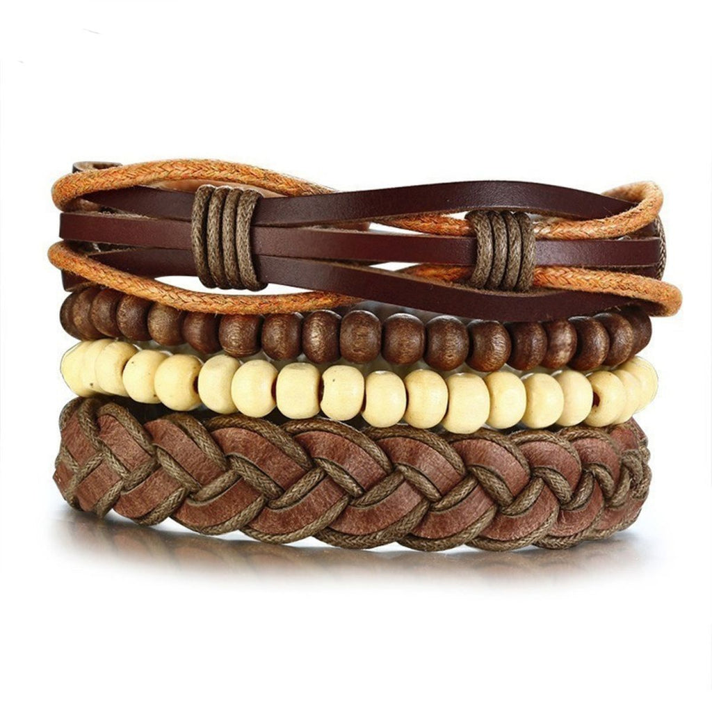 Stackable Strand Brown Tibetan Bead Leather Wrist Band Bracelet Bulk