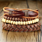 Stackable Strand Brown Tibetan Bead Leather Wrist Band Bracelet Bulk