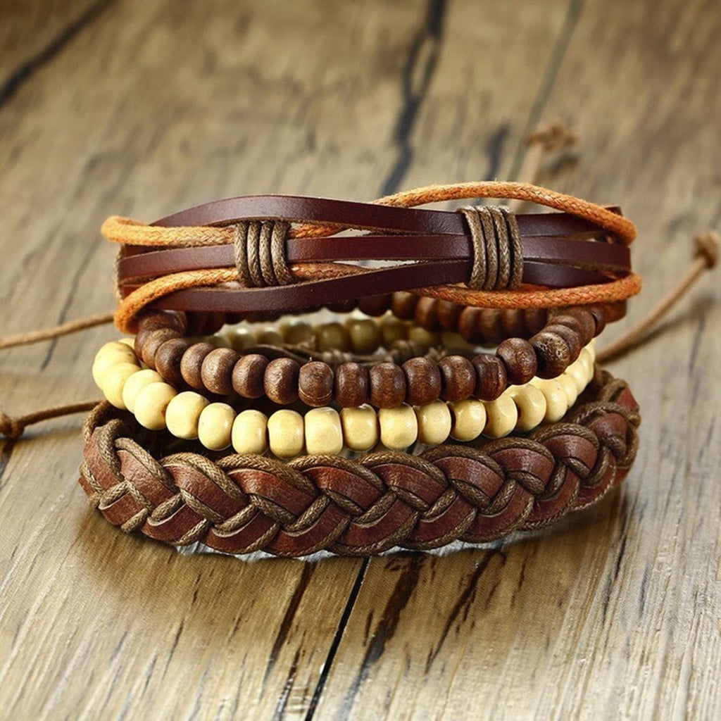 Stackable Strand Brown Tibetan Bead Leather Wrist Band Bracelet Bulk