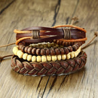 Stackable Strand Brown Tibetan Bead Leather Wrist Band Bracelet Bulk