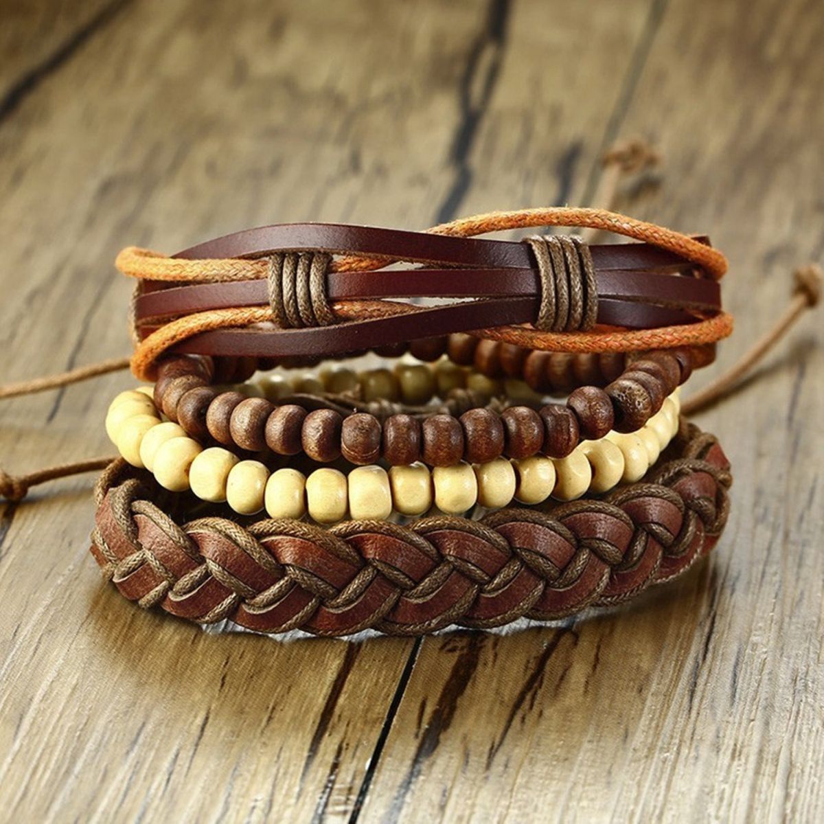 Stackable Strand Brown Tibetan Bead Leather Wrist Band Bracelet Bulk
