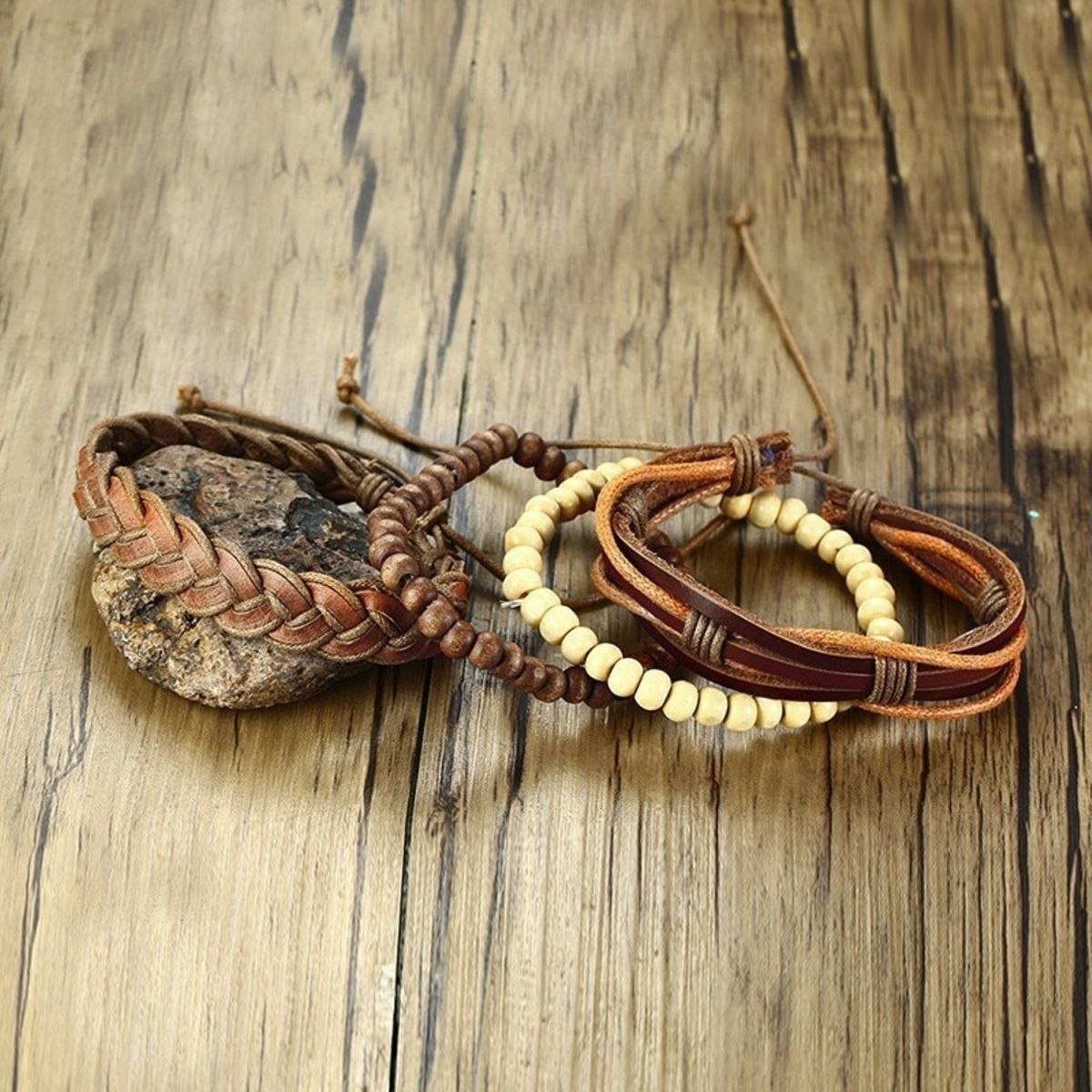 Stackable Strand Brown Tibetan Bead Leather Wrist Band Bracelet Bulk