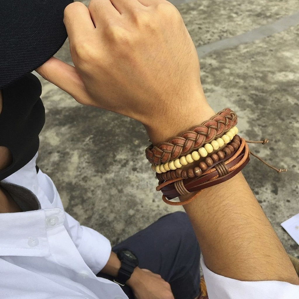 Stackable Strand Brown Tibetan Bead Leather Wrist Band Bracelet Bulk