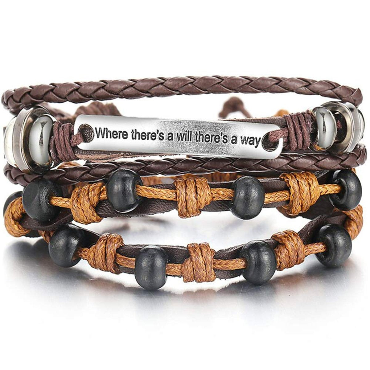 Layer Strand Beaded Braided Leather Wrist Band Wrap A Bracelet Bulk Secondary image