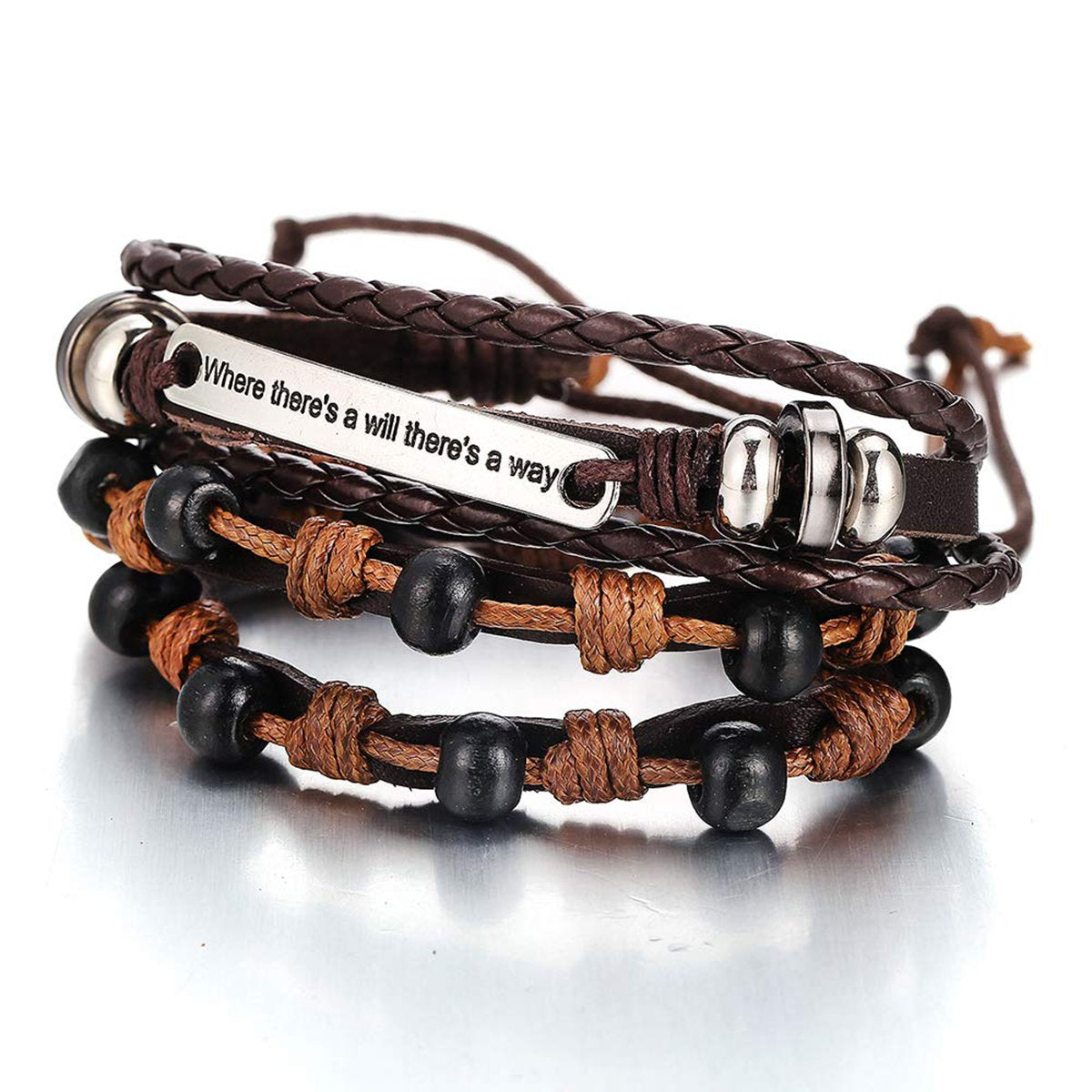 Layer Strand Beaded Braided Leather Wrist Band Wrap A Bracelet Bulk