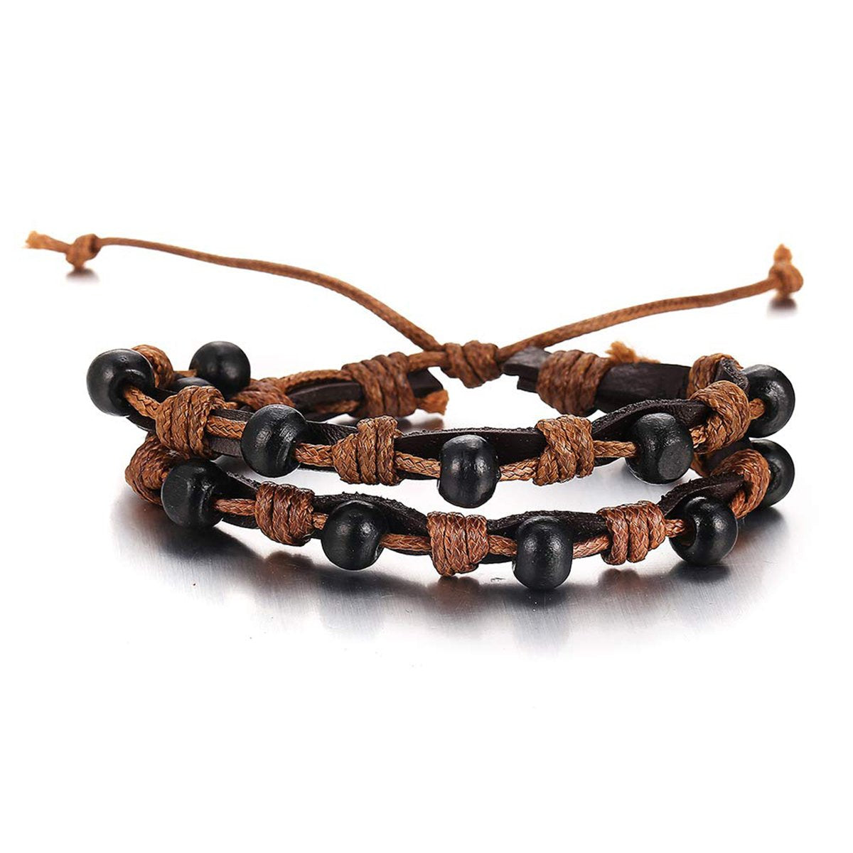 Layer Strand Beaded Braided Leather Wrist Band Wrap A Bracelet Bulk
