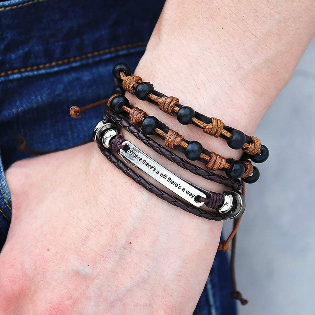 Layer Strand Beaded Braided Leather Wrist Band Wrap A Bracelet Bulk