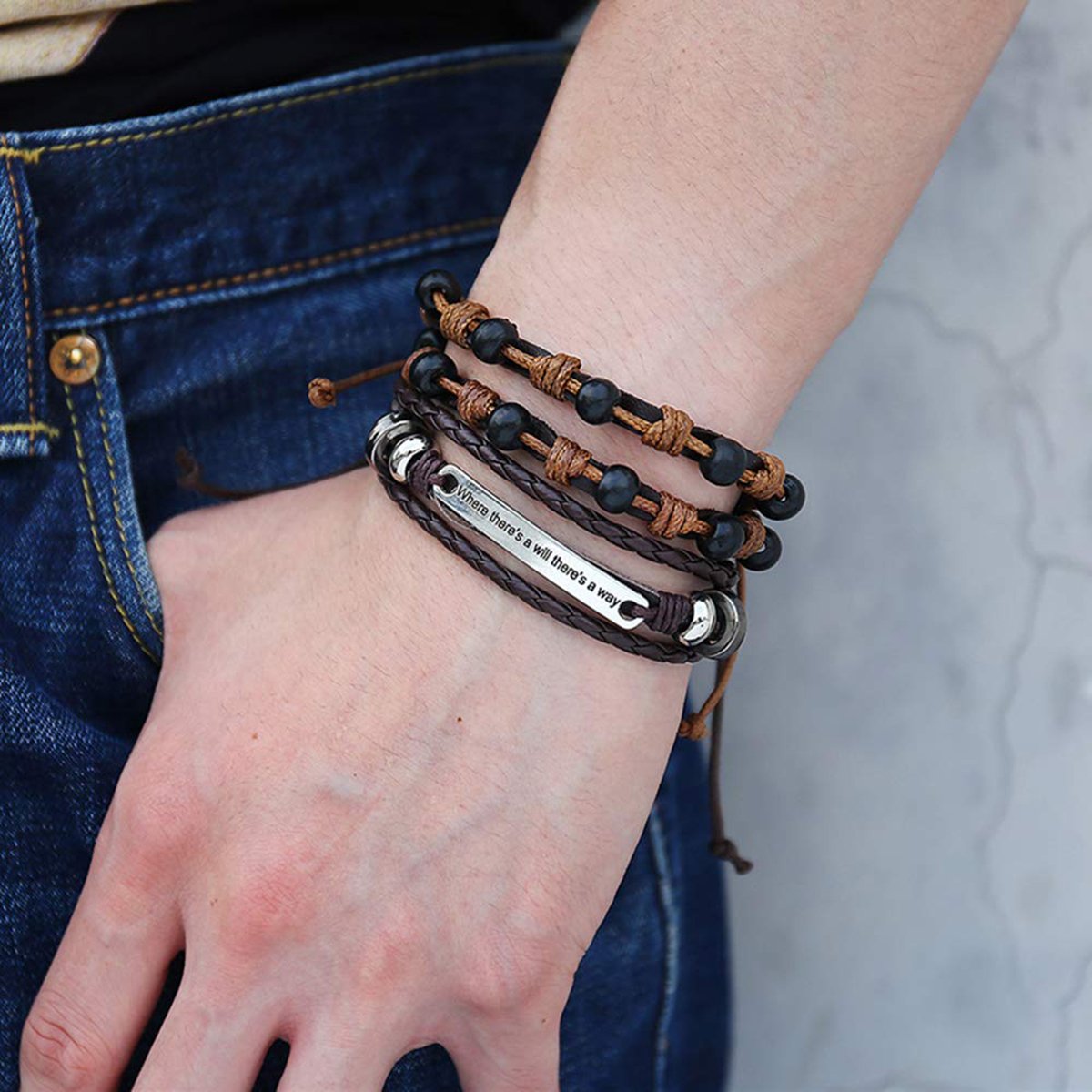 Layer Strand Beaded Braided Leather Wrist Band Wrap A Bracelet Bulk