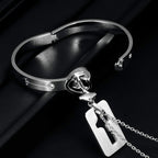 Key Lock Silver Stainless Steel Pendant Chain Kada Bangle Couple Set