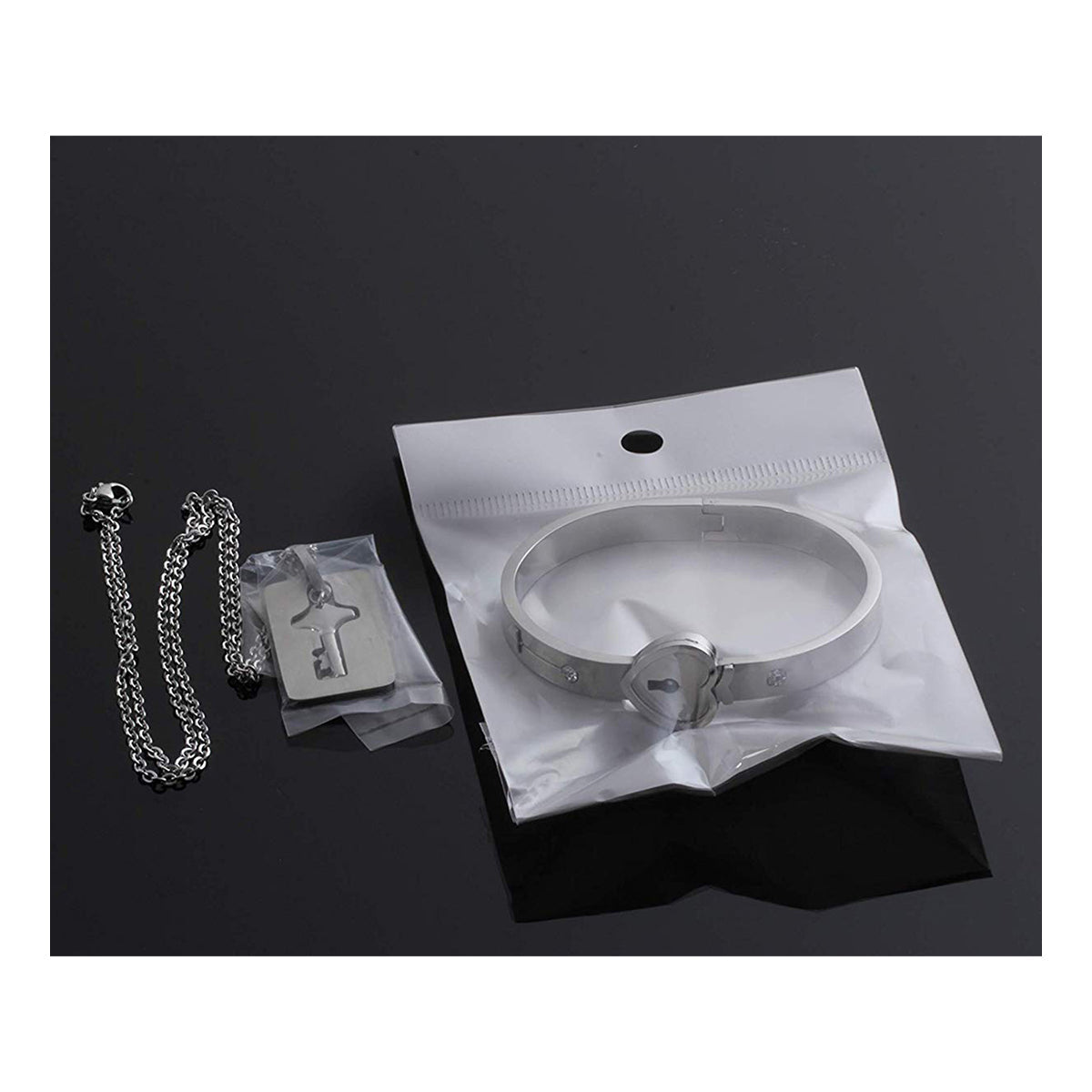 Key Lock Silver Stainless Steel Pendant Chain Kada Bangle Couple Set