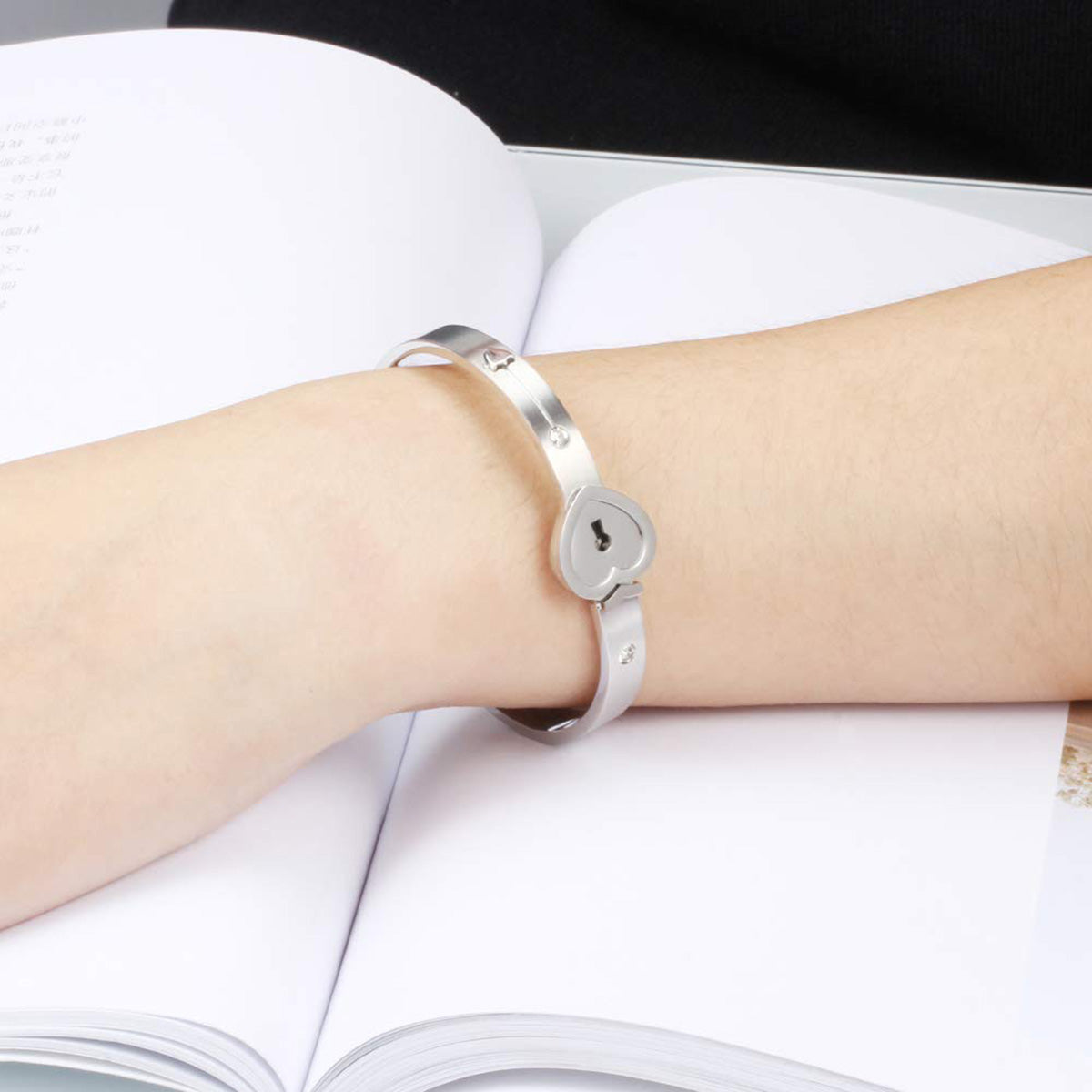 Key Lock Silver Stainless Steel Pendant Chain Kada Bangle Couple Set