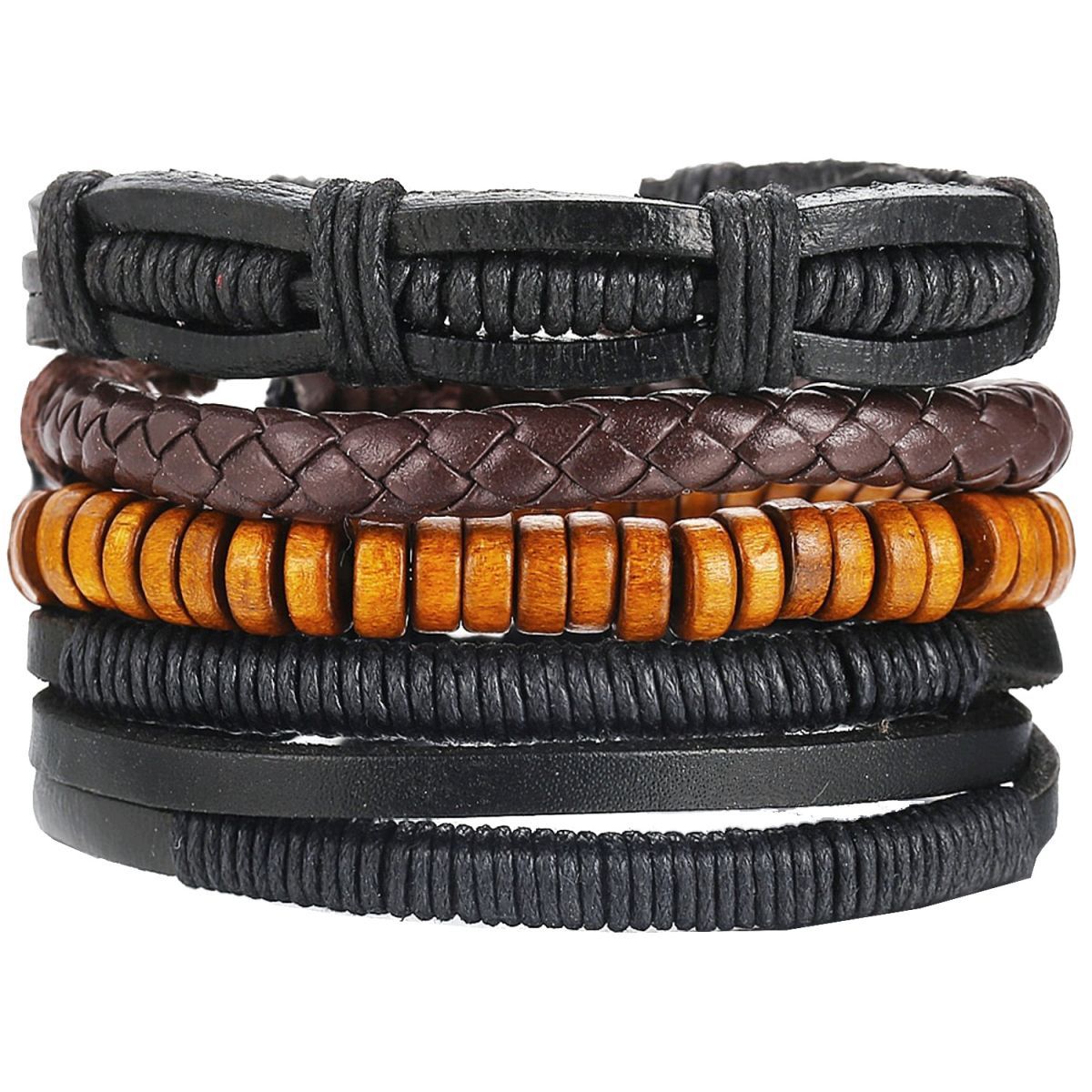 Stacked Multi Strand Layer Beaded Braided Leather Wrist Band Bracelet Main image