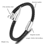 Gothic Nail Punk Black Silver Stainless Steel Braided Leather Bracelet