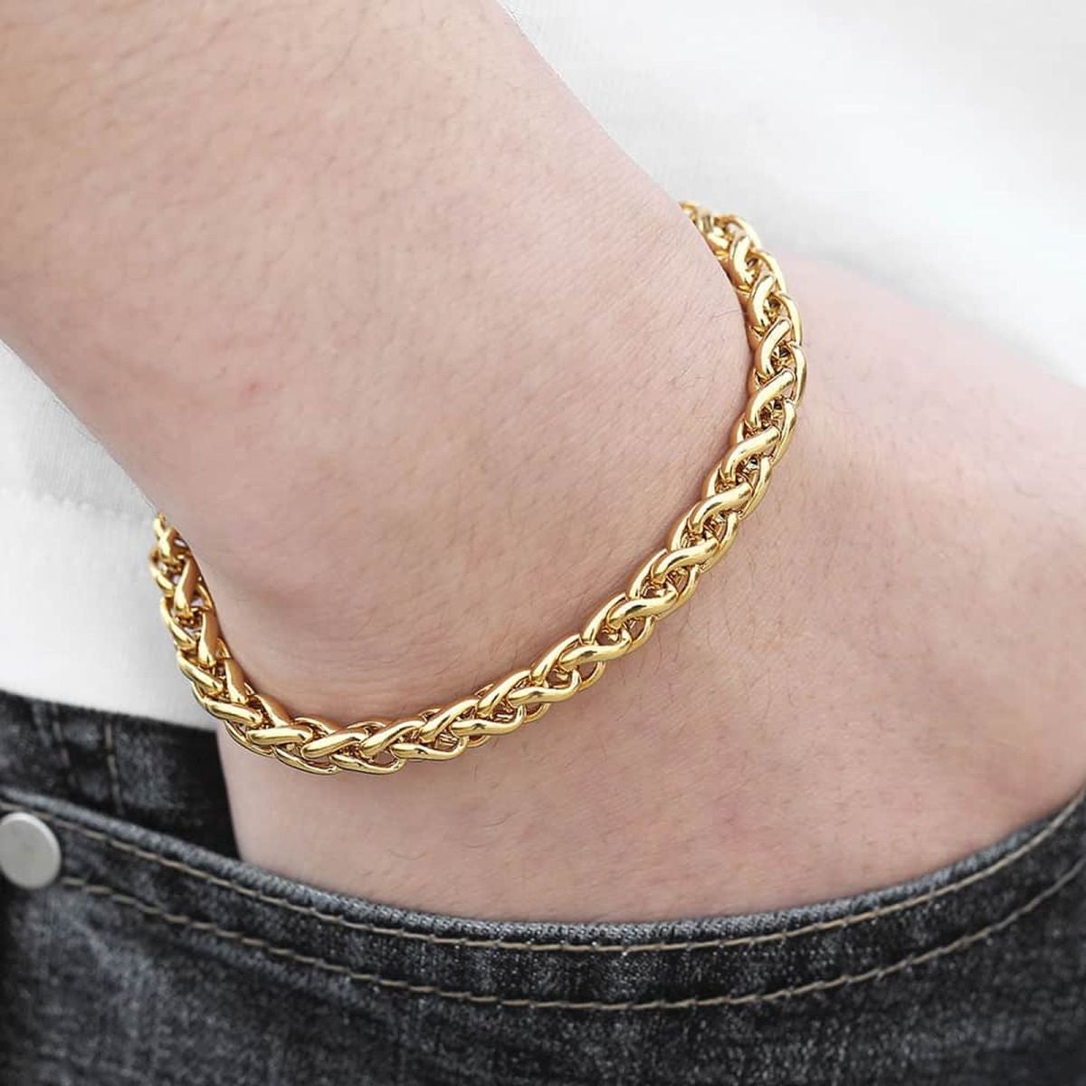 Spiga Franco 22K Gold 316L Stainless Steel Smooth Bracelet Bulk