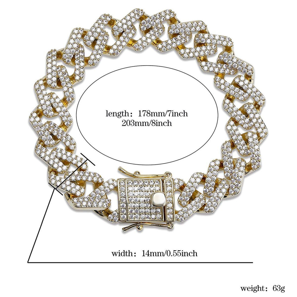 Curb Cuban Hip Hop Iced Out Links Gold Rhinestone Bracelet Men Bulk