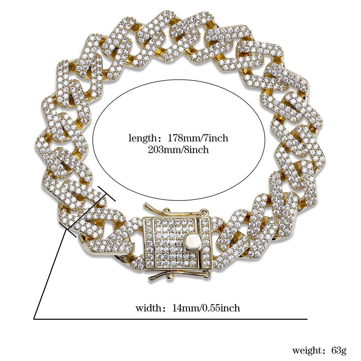 Curb Cuban Hip Hop Iced Out Links Gold Rhinestone Bracelet Men Bulk