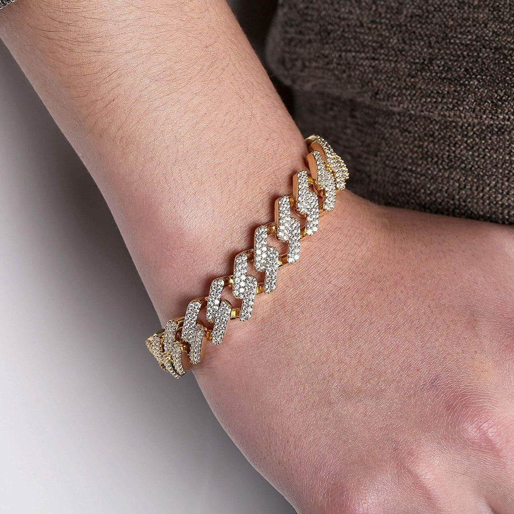 Curb Cuban Hip Hop Iced Out Links Gold Rhinestone Bracelet Men Bulk