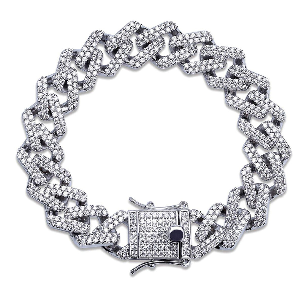Curb Cuban Hip Hop Iced Out Links Silver Rhinestone Bracelet Men Bulk