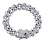 Curb Cuban Hip Hop Iced Out Links Silver Rhinestone Bracelet Men Bulk
