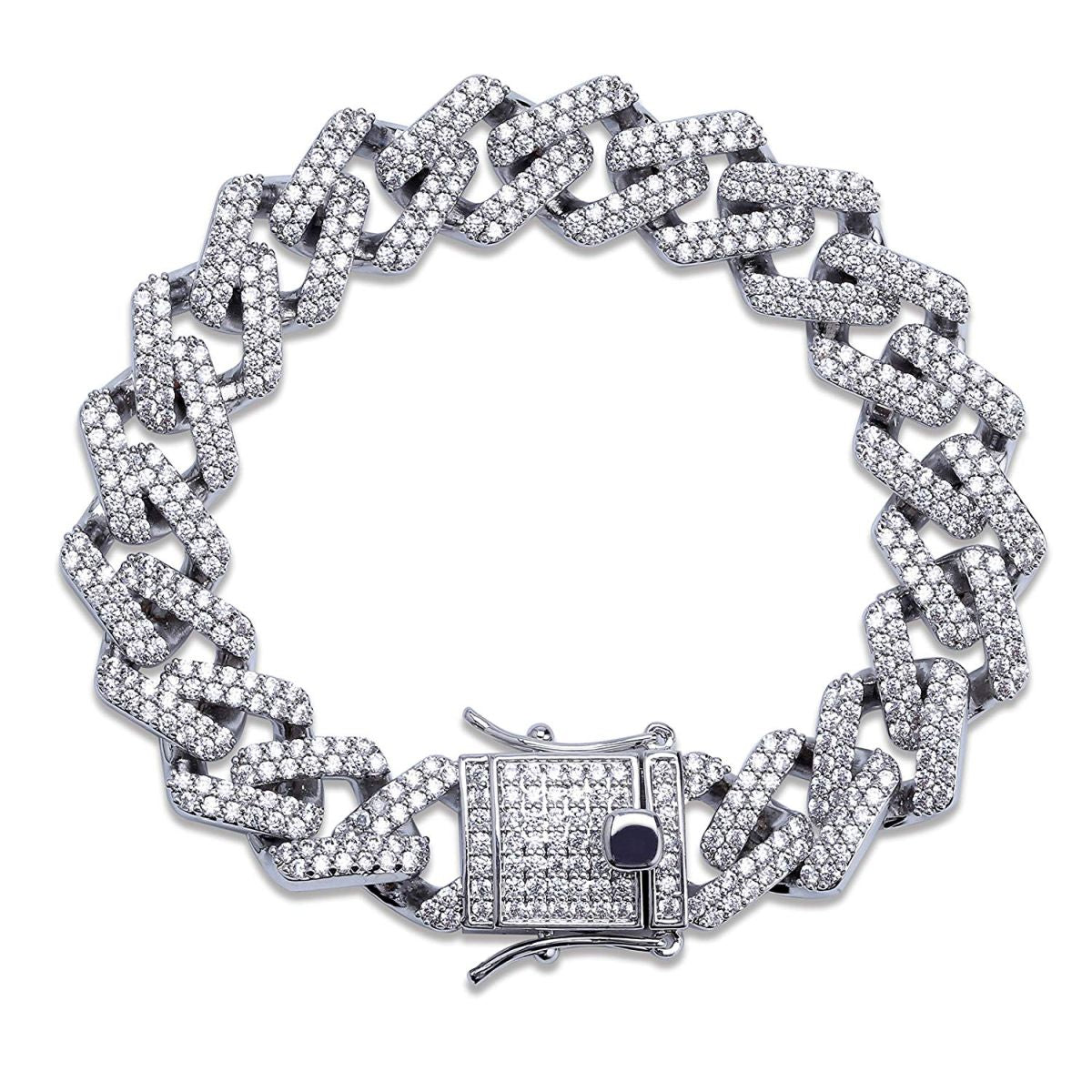 Curb Cuban Hip Hop Iced Out Links Silver Rhinestone Bracelet Men Bulk