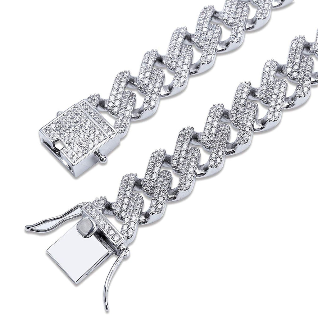 Curb Cuban Hip Hop Iced Out Links Silver Rhinestone Bracelet Men Bulk