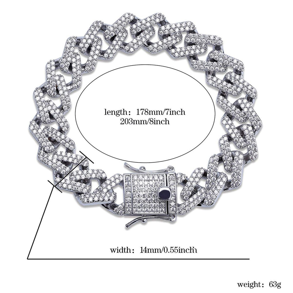 Curb Cuban Hip Hop Iced Out Links Silver Rhinestone Bracelet Men Bulk