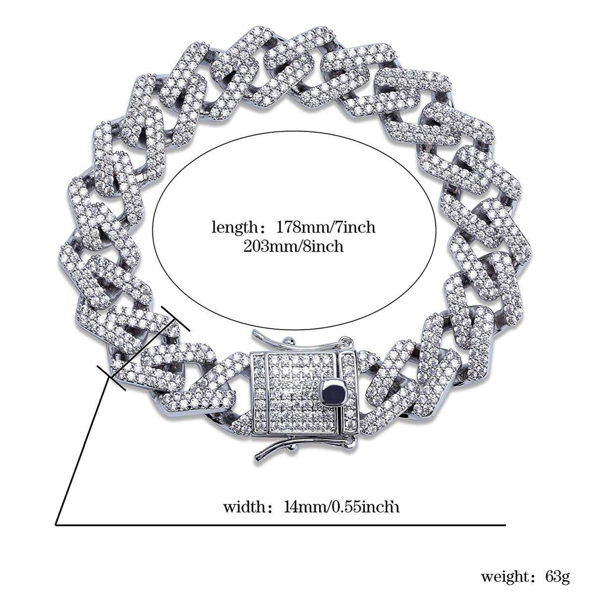 Curb Cuban Hip Hop Iced Out Links Silver Rhinestone Bracelet Men Bulk