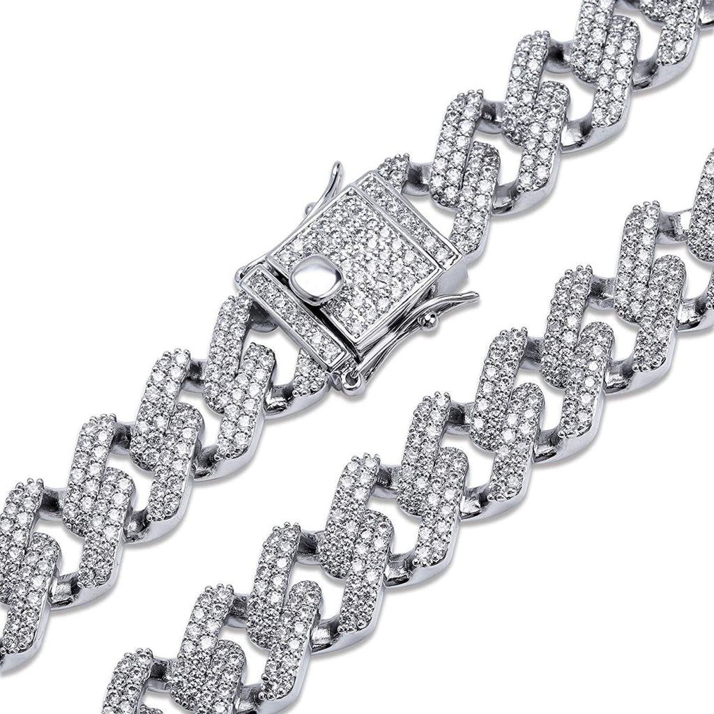 Curb Cuban Hip Hop Iced Out Links Silver Rhinestone Bracelet Men Bulk