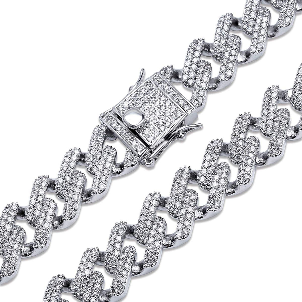 Curb Cuban Hip Hop Iced Out Links Silver Rhinestone Bracelet Men Bulk