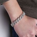 Curb Cuban Hip Hop Iced Out Links Silver Rhinestone Bracelet Men Bulk