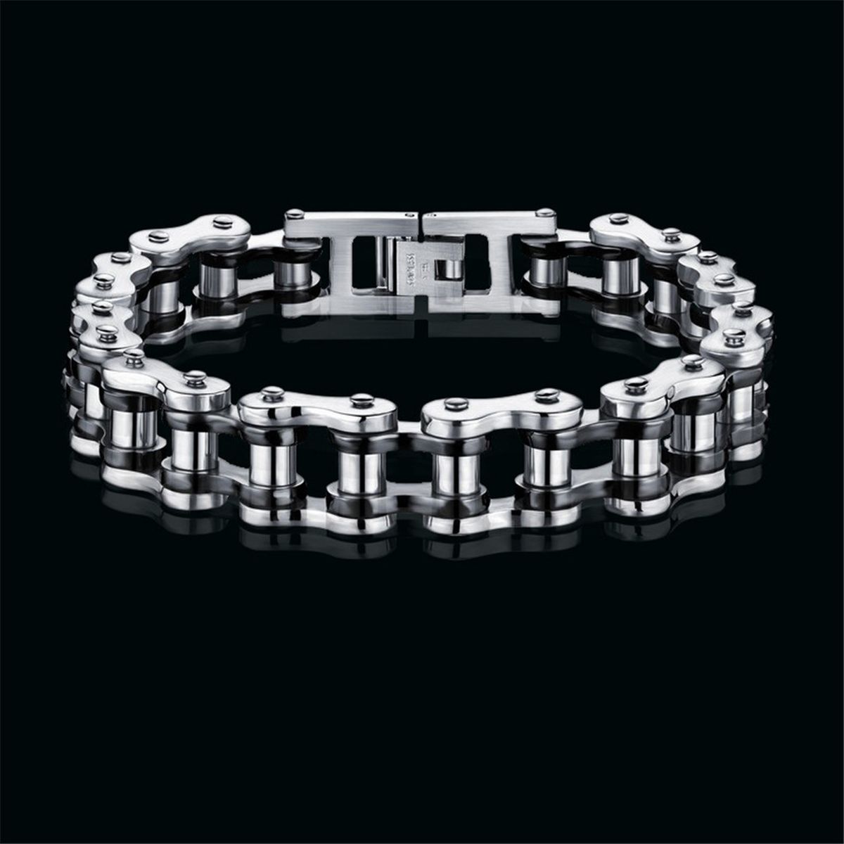Biker Motorcycle Chain Black Silver Heavy 316 Stainless Steel Bracelet Main image