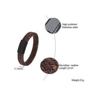 Braided Brown Leather Black Stainless Steel Wrist Band Bracelet Bulk