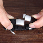 Braided Brown Leather Black Stainless Steel Wrist Band Bracelet Bulk